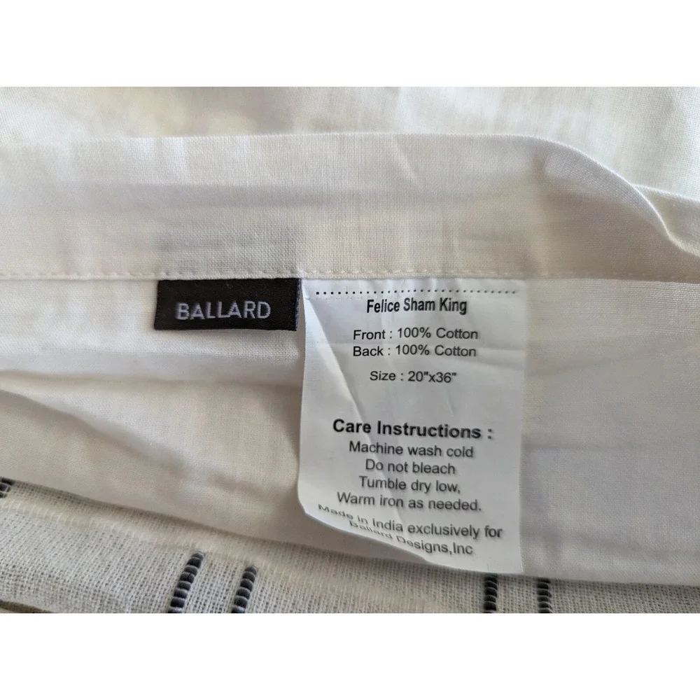 Ballard Felice Sham Size King 100% Cotton 20X36 Ivory w Black Fridge